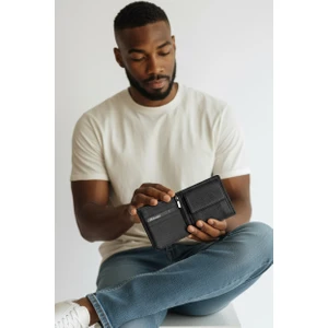 2903 1.Sınıf İşçilik Lüks Hakiki Gerçek Deri Kurumsal Hediye Fermuarlı Gizli Gözlü Sevgiliye Hediye Bozuk Para Cepli Altın Takı Koyma Gözlü Siyah Renk Gerçek Arsel Deri Erkek Cüzdan