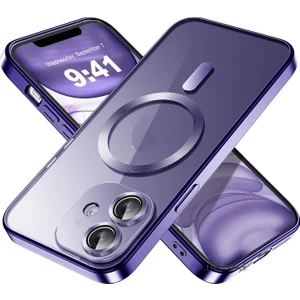M.TK Moveteck Samsung Galaxy A07 Kılıf Magsafe Wirelles Şarj Destekli Parlak Renkli Kenarlı Arkası Şeffaf Silikon Tam Kamera Lens Korumalı