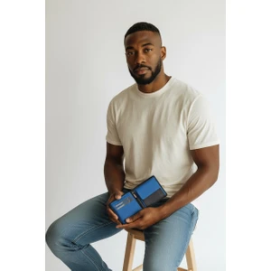 2903 1.Sınıf İşçilik Lüks Hakiki Gerçek Deri Kurumsal Hediye Fermuarlı Gizli Göz Lüks Astarlı Bozuk Para Gözlü Altın Takı Koyma Cepli Siyah Saks Mavi Renk Gerçek Arsel Deri Erkek Cüzdan