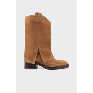 Taba Deri Kadın Western Çizme