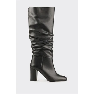 Siyah Deri Kadın Topuklu Çizme