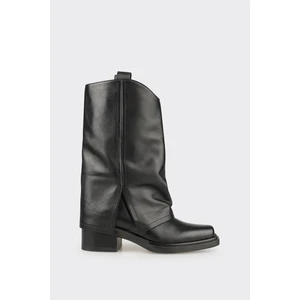 Siyah Deri Kadın Western Çizme