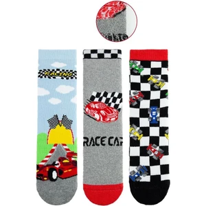 Mem Socks 3'lü Race Desenli Kaydırmaz Havlu Çocuk Çorabı