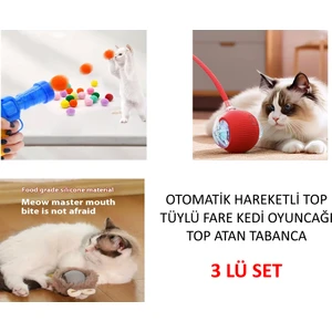 Silva Nature 3’lü Kedi Eğlence Seti | Otomatik Hareketli Akıllı Top + Tüylü Fare Kedi Oyuncak + Top Atan Tabanca