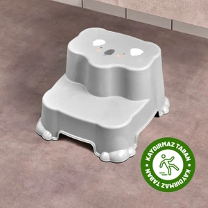 Çocuklar Için Kaydırmaz, Çift Basamaklı Tabure - Banyo ve Lavabo Katlı Yükseltici - Gri