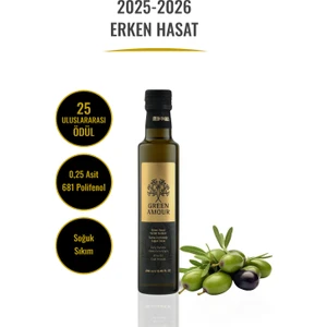 Green Amour Erken Hasat , Soğuk Sıkım, 0,3 Asit, 349 Polifenol, Pestisit İçermeyen, Naturel Sızma Zeytinyağ