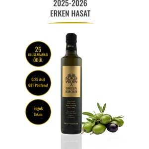 Green Amour Erken Hasat , Soğuk Sıkım, 0,3 Asit, 349 Polifenol, Naturel Sızma Zeytinyağı