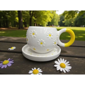 Seramik El Yapımı Çayır Papatya Desenli Çay/kahve Fincanı