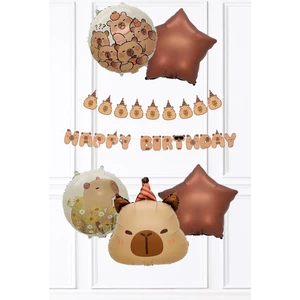 Kapibara Tema Doğum Günü Balon Seti Capybara Banner ve 5li Balonlu Set