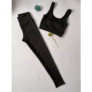 Kadın Spor Tayt Pedli Crop Büstiyer Kalın Askılı Fitilli Dalgıç Alt Üst Takım 2 'li Kota Siyah Renk