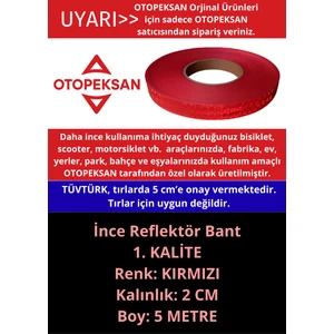 Fosfor Şerit Bant - Reflektör Bant - 5 Metre Kırmızı - Ince 2cm