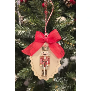 Kurşun Asker Figürlü Kırmızı Fiyonklu Yılbaşı Ağaç Süsü