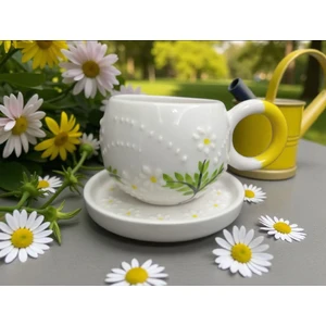 Seramik El Yapımı Kırmızı Papatya Desenli Çay/kahve Fincanı