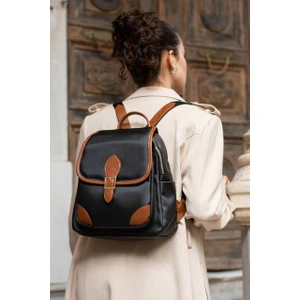 Asel Çanta Asel  Çanta,toka Detaylı, Siyah  taba Saten Deri Bayan Sırt Çantası