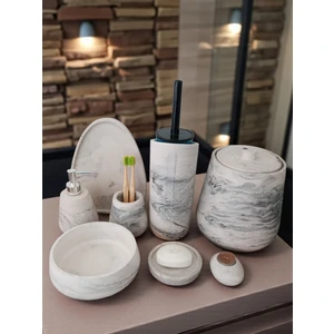 Trust Stone Mermer Desen 11 Parça Beton Banyo Seti,tuvalet Wc,çöp Kova,sabunluk ,diş Fırçalığı,tepsi,aksesuar