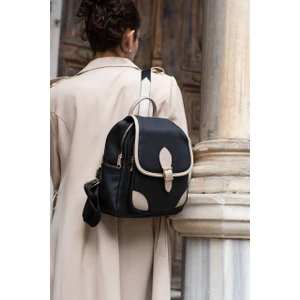 Asel Çanta Asel  Çanta,toka Detaylı, Siyah açık vizon Suni Deri Bayan Sırt Çantası