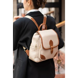 Asel Çanta Asel  Çanta,toka Detaylı, Krem taba  Suni Deri Bayan Sırt Çantası