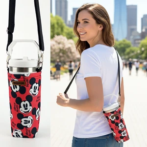 Woody Cord  1 Litrelik Matara Kılıfı Su Şişesi Taşıma Çantası Water Bottle Bag Mickey Mause