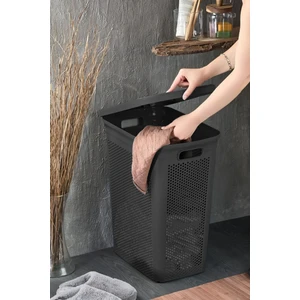 Slim Kapaklı Dekoratif Kirli Çamaşır Sepeti 45 Litre - Siyah