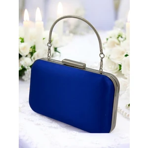 Saks Renk Saten Gümüş Kasalı Metal Saplı Kulplu Abiye Çanta Gece Çantası Düğün Nişan Portföy