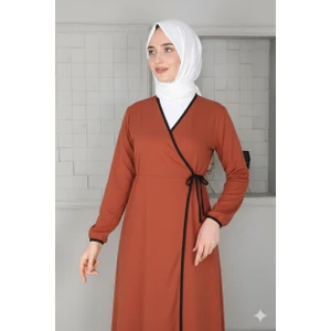 Kruvaze Yandan Bağlamalı Düz Renk Kadın Namaz  Elbisesi
