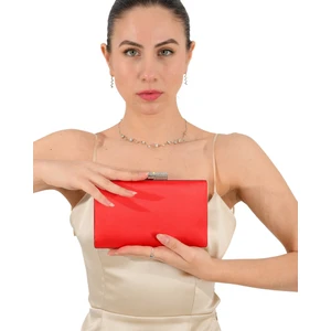 Kırmızı Renk Saten Taşlı Kasa Abiye Çanta Gece Çantası Düğün Nişan Çantası