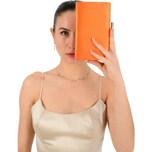 Turuncu Renk Saten Abiye Çanta Gece Çantası Nişan Düğün Çantası