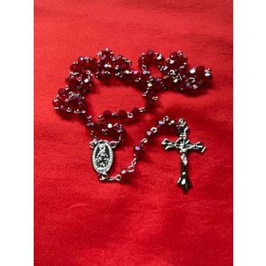 Yada Unique 5 mm Kırmızı Çek Kristali Katolik Hristiyan Rosary Tesbih / Haç Kolye