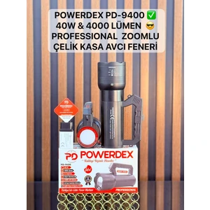 PD-9400 Profesyonel El Feneri | 40W – 4000 Lümen – 12.800 Mah – Zoom + Arkada LED – Metal Gövde