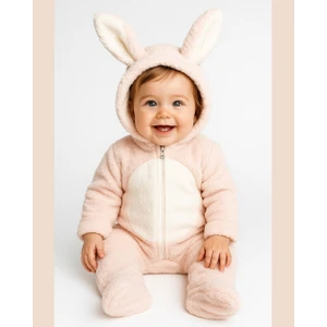 Tavşan Kulaklı Pembe/mavi Welsoft Bebek Tulum – Kapüşonlu Kışlık 0-12 Ay