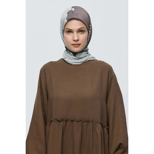 Şakayık Desen Bambu Eşarp - Antik Bej
