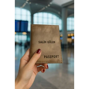 İsme Özel Deri Pasaport Kılıfı Pasaport Taşıma Cüzdanı  Kartlık Bölmeli Pasaport Tip - Taba açık kahve