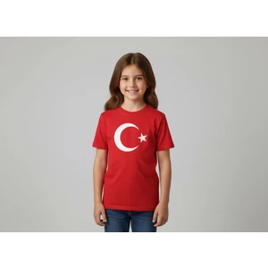 Secret Touch Çoçuk Kız-Erkek Ay Yıldızlı Türk Bayraklı Kısa Kol T-Shirt