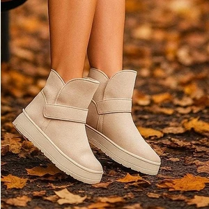 papucumun dünyası Uggg Model Yüksek Taban Içi Tüylü Süet Kışlık  Kadın Botu Cırt Bantlı