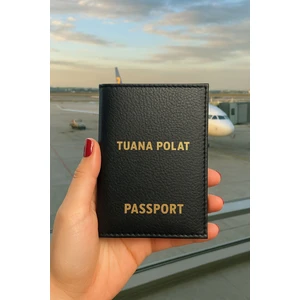 Isme Özel Deri Pasaport Kılıfı Pasaport Taşıma Cüzdanı - Siyah
