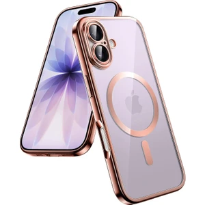 Apple iPhone 17 Kılıf Kamera Lens Korumalı Renkli Magsafe Şeffaf Silikon Rose Gold