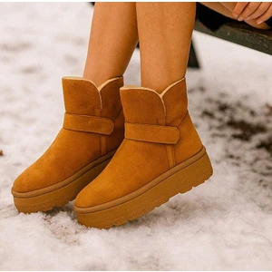 papucumun dünyası Uggg Model Yüksek Taban Içi Tüylü Süet Kışlık  Kadın Botu Cırt Bantlı