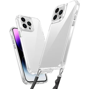 Moby Shop iPhone 13 Pro Kılıf Şeffaf Boyun Askılı ve Askı Aparatlı Vero Silikon Kapak