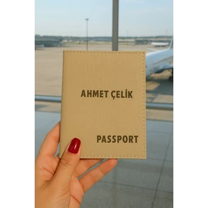 Isme Özel Deri Pasaport Kılıfı Pasaport Taşıma Cüzdanı - Fildişi