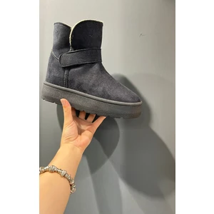 papucumun dünyası Uggg Model Yüksek Taban Içi Tüylü Süet Kışlık  Kadın Botu Cırt Bantlı