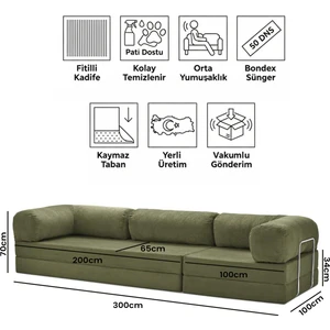 100X300 Kanepe - Fitilli Kadife Yıkanır Silinir Pratik Yer Yatağı 100X300