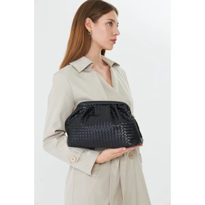 Liora Siyah Örgü Detaylı Portföy Kadın Omuz, Kol ve El Çantası