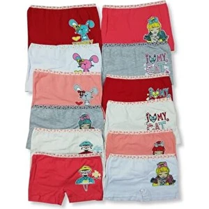 Kız Çocuk Boxer Yumuşak Dokulu Rahat Tasarım 12 Adet Renkli Külot Paketi