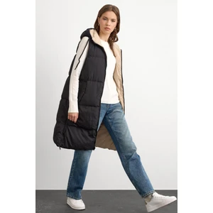 Kapüşonlu Fermuar Kapamalı Çift Taraflı Şişme Yelek SİYAH-TAŞ 8226