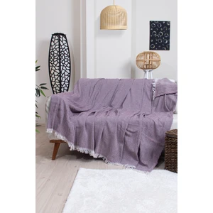 Valoroso Tekstil Pamuklu Zikzak Desenli Püsküllü Koltuk Örtüsü 170X210 cm | Dekoratif ve Çok Amaçlı