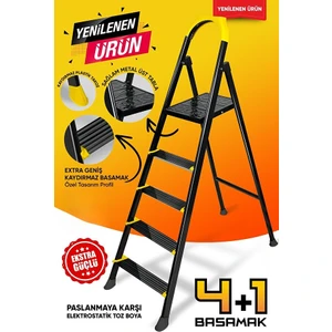 Ze Hardy 4+1 Basamaklı Özel Tasarım Hafif Merdiven (Kaymaz Papuçlu) Paslanmaz