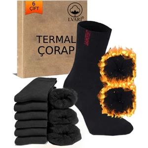 6 Çift Siyah Unisex Termal Havlu Kışlık Çorap