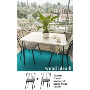 Wood Idea Klasik Tasarım Metal Ayaklı Yonga Levha Mutfak ve Yemek Masası Takımı, 2 Sandalyeli, 60x90x75 cm