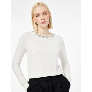 Uzun Kollu Bisiklet Yaka Taşlı Triko Kazak