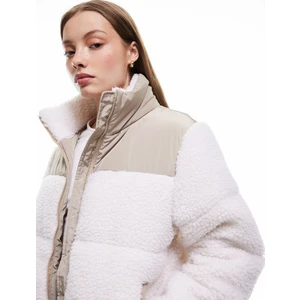 Dik Yaka Cep Detaylı Fermuarlı Renk Bloklu Peluş Mont